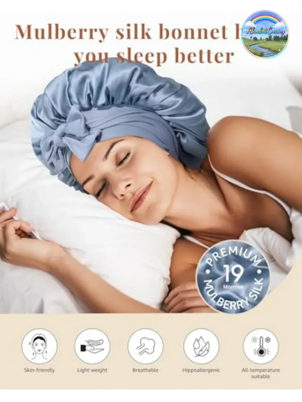 100% Mulberry Silk Sleep Bonnet Adjustable Hair Cap Women